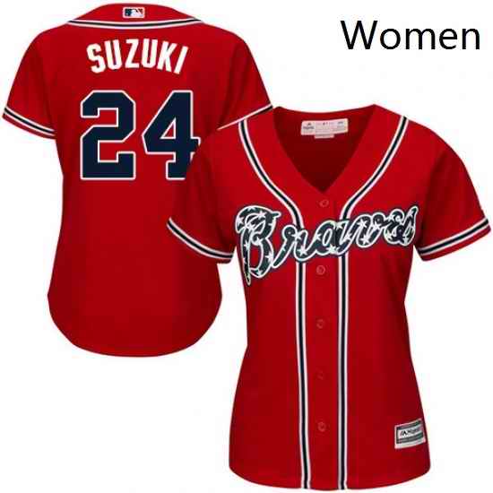 Womens Majestic Atlanta Braves 24 Kurt Suzuki Replica Red Alternate Cool Base MLB Jersey
